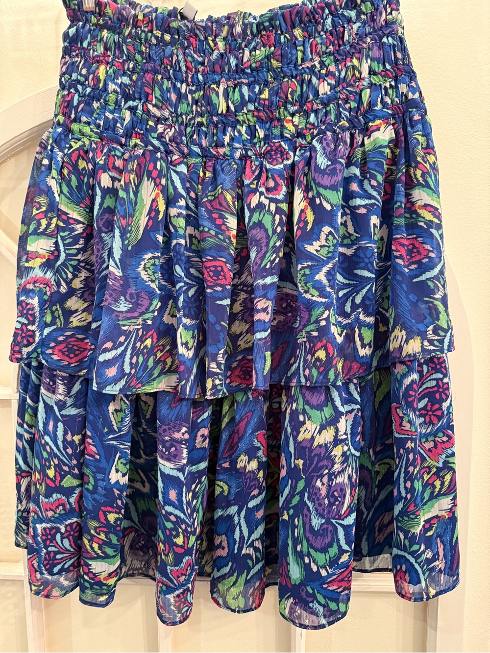 Women's Large Blue Tiered Boho Floral Skirt | Lagenlook | Festival | Bohemian